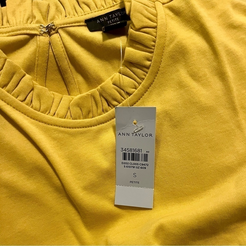Ann Taylor Ruffle Neck Elbow Sleeve Top Yellow Size SP - Picture 3 of 4